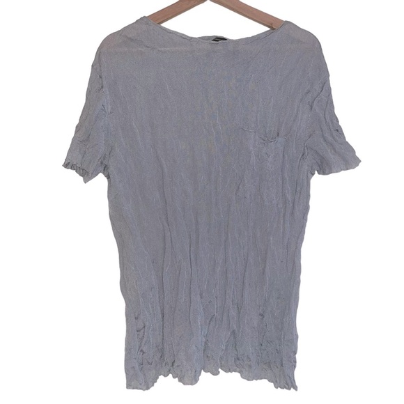 THEORY Steal Metal Crepe Pocket Tee Crinkle Fabric Sheer Top Light Gray Size L - Picture 1 of 7